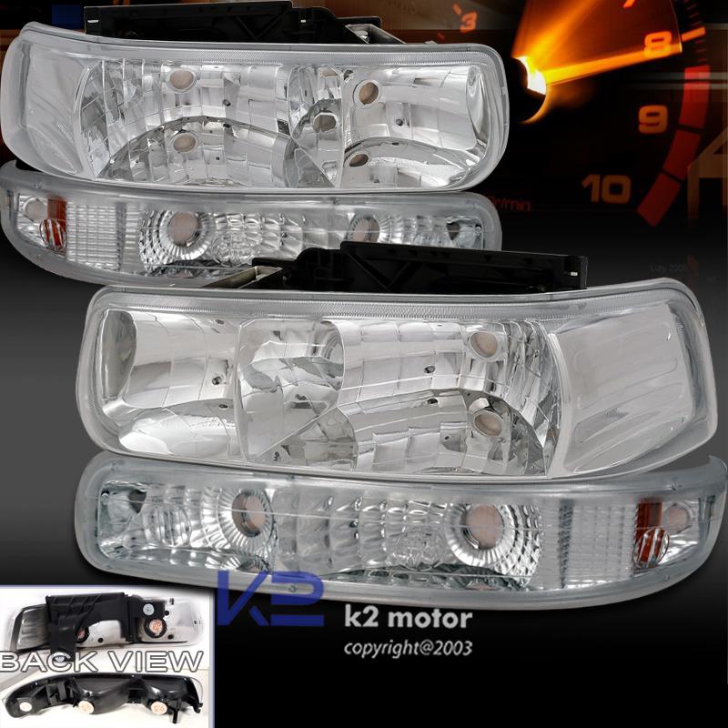 99-02 silverado chrome housing crystal headlights+parking bumper lamp