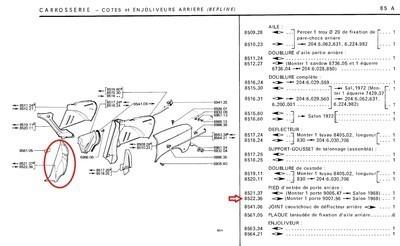 Rear right wing fender inboard panel for peugeot 204 berline