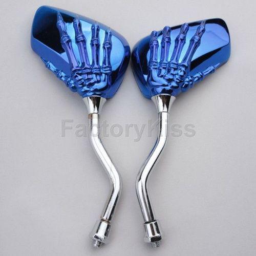 Gau blue skeleton hand rear view side mirrors fit-all-motorcycle