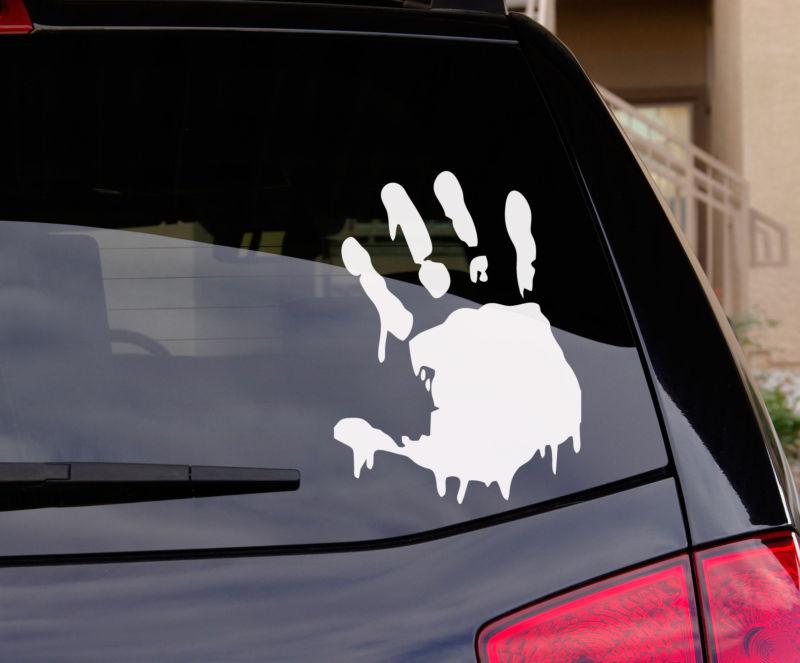 Zombie hand vinyl car decal sticker, highest quality, white, 11.5" x 8.5"
