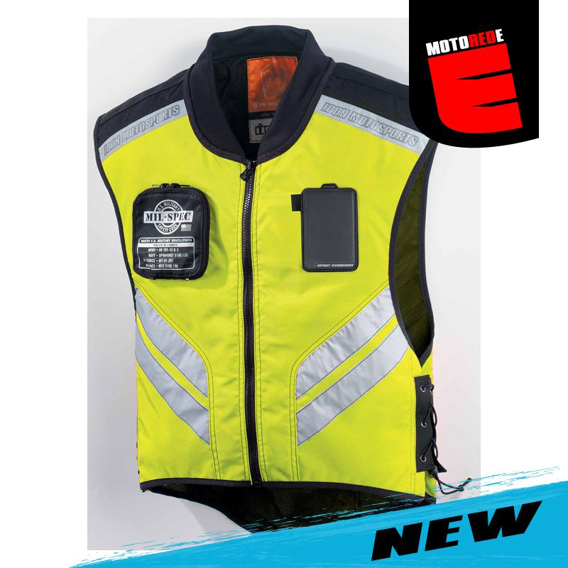 Icon mil-spec reflective motorcycle mesh vest yellow xlarge - 2xlarge xl - xxl