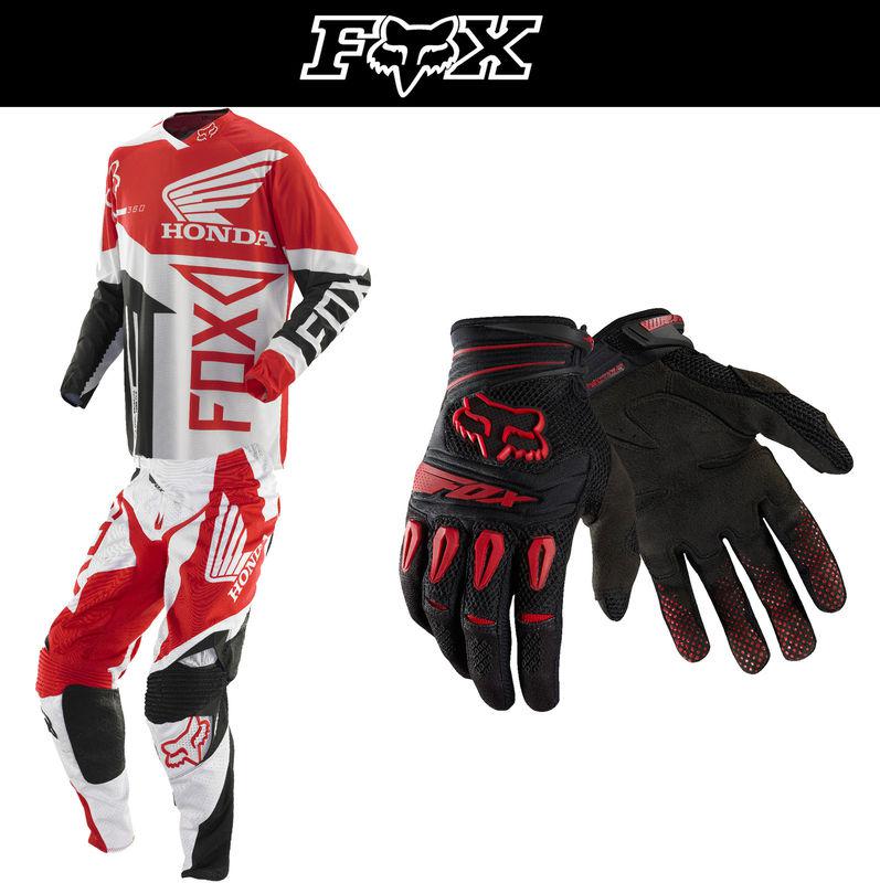 Fox racing 360 honda black red jersey pant pawtector gloves combo kit dirtbike