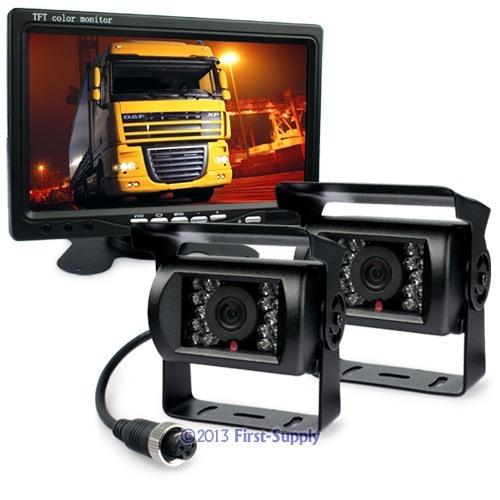 Hot! full truck trailer reversing kit -7" lcd monitor backup 2 ccd ir camera 12v