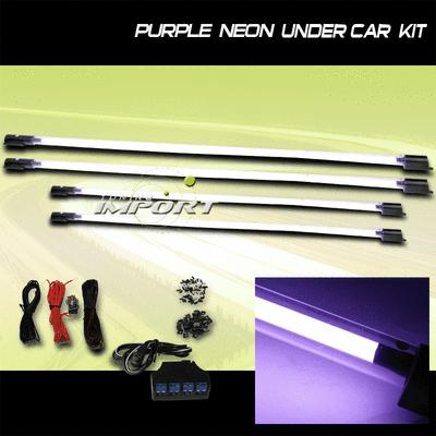 4-piece universal purple car/truck complete neon under glows+wiring+mounting kit