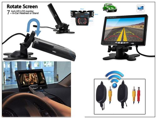 7&#034; lcd monitor car wireless back up camera kit rear view parking night vision