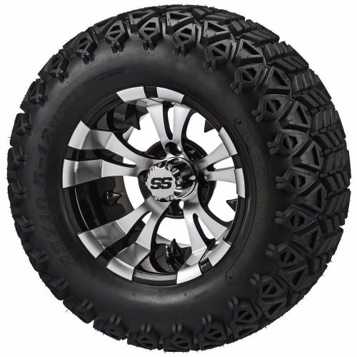 Set of 4 - 23x10.5-12 tire on a 12x7 black/machined type 12 wheel w/free freight