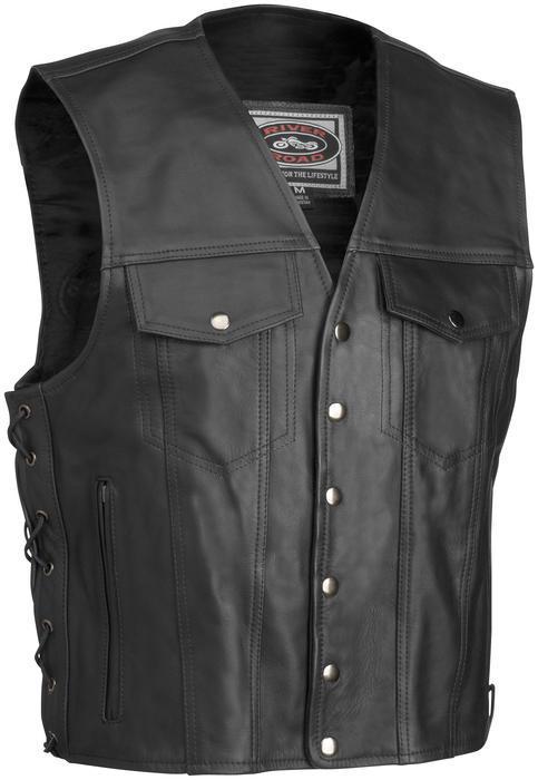 River road frontier leather motorcycle vest black xl/x-large