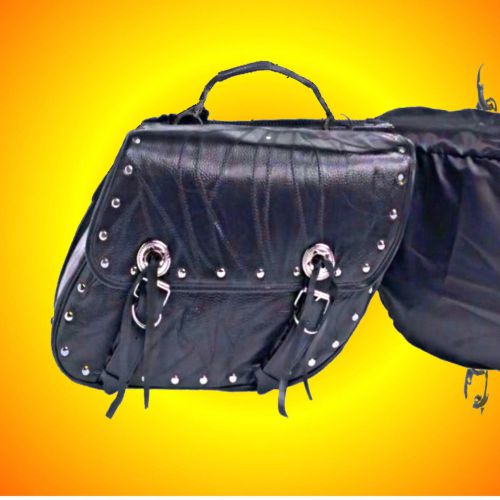 Leather motorcycle saddle bag set of 2-free rain covers--fits about any bike