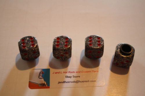 Gray speckled dice with black pips valve stem caps, t bucket, hot rod valve caps