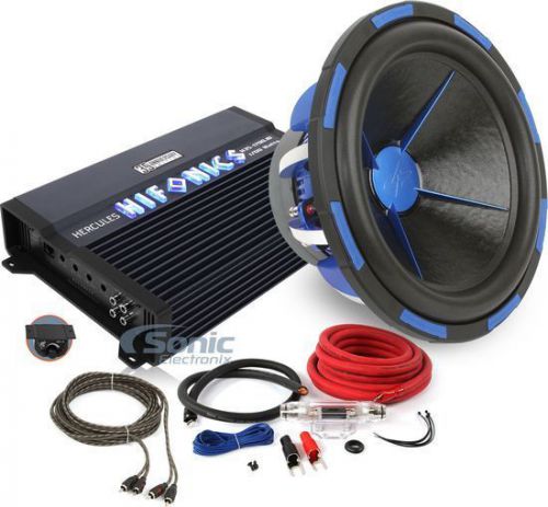 Power acoustik + hifonics amplified bass bundle: 15" mofo sub + mono amp + kit