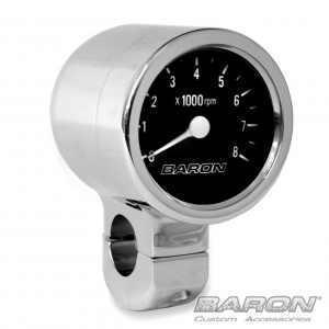 Baron bullet tachometer for 1-1/2" handlebars 3" black face