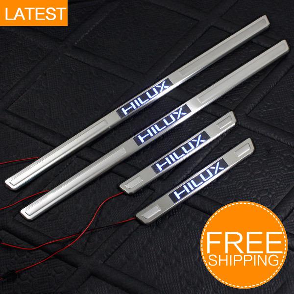 Led 304 stainless steel door sill sills scuff plate for toyota hilux 2007-2013