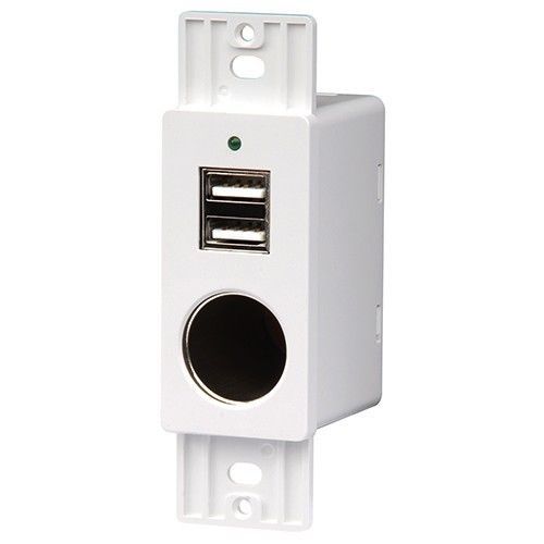 Magnadyne rv white wall mount 2 usb charging ports and 12v power outlet wc-12v-w