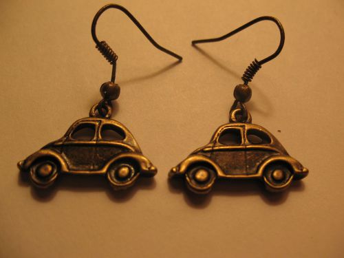Volkswagen beetle earrings jewelry vw bug earrings one sided antiqued bronze