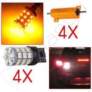 7443 error free white amber led front turn signal light dual color+resistor 4x