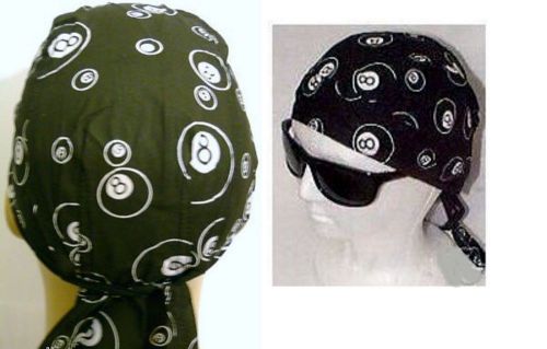 8 ball black &amp; white skull cap head wrap - biker motorcycle riding doo rag