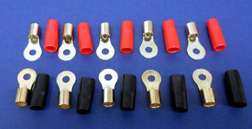 Gold ring terminal 4 gauge 1/4&#034; red and black 10 pack