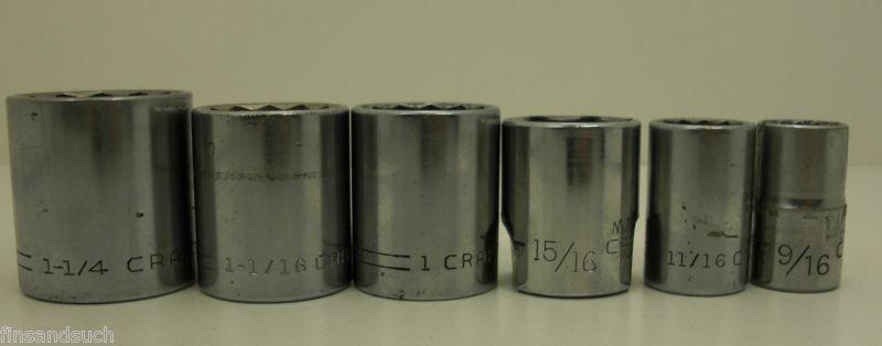 Craftsman 1/2 inch drive larger socket lot of six vintage sae type made in usa
