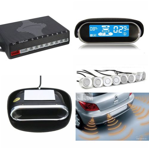 Silver 8 parking sensors led display car reverse radar collision avoidance syste