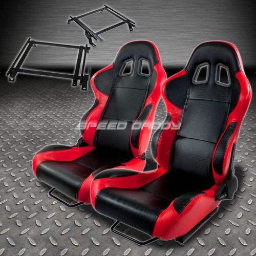 Pair type-4 reclining black red pvc racing seat+bracket for 90-93 integra da