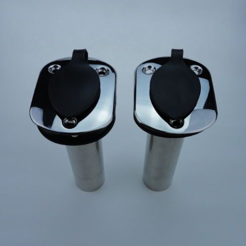 Newest 2x marine grade stainless steel 90° angled boat fishing rod holder &amp; caps