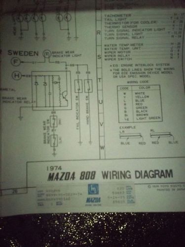 1974 &#039;74 mazda 808 wiring diagram guide chart factory original huge 25&#034; x 34&#034;