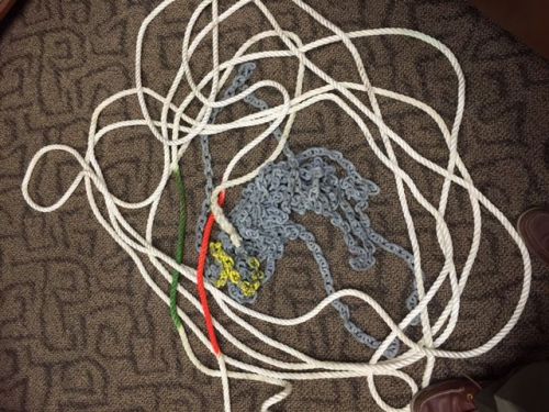 Anchor rode 300' of 1/2" 3 strand twisted nylon  30' 1/4" g4 galvanized chain