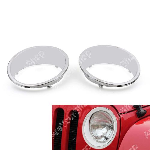 2pcs chrome headlight trim cover bezels for 2007-2015 jeep wrangler jk 2d 4d