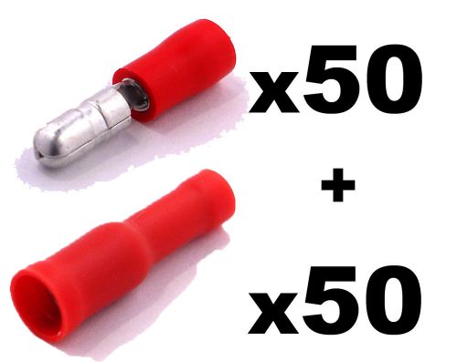 100 red bullet connector insulated crimp terminals for electrical &amp; audio wiring