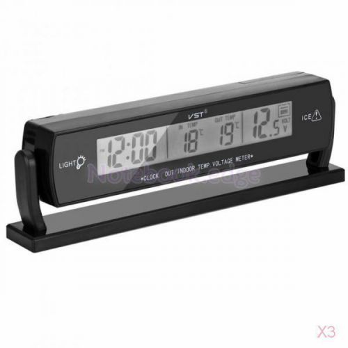3x car auto lcd digital clock thermometer temperature voltage meter ts-7013v