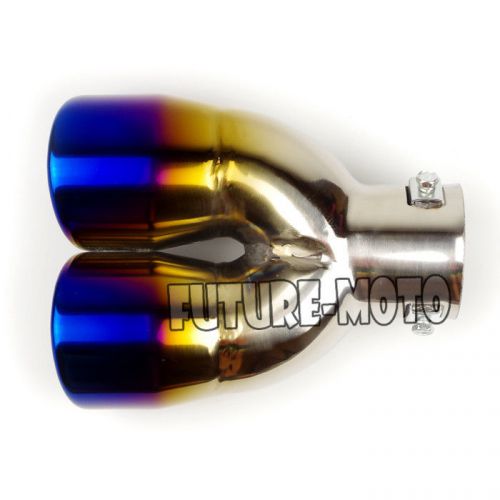 2.5&#034; two row vehicle car stainless steel twin grilled blue exhaust muffler tip