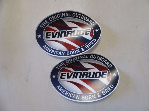 Evinrude outboard decal pair (2) 4 3/4&#034; x 3 7/16&#034; red / white / blue marine boat