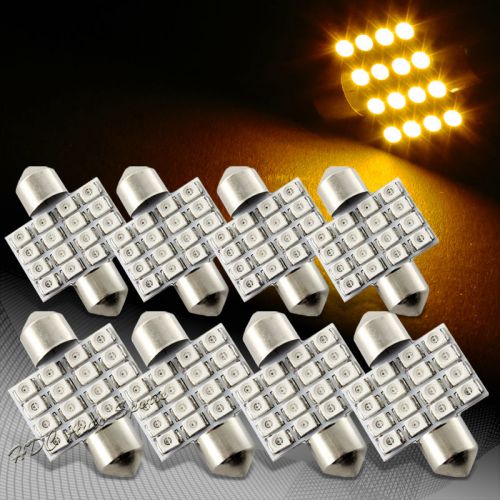 8x 34mm 16 smd amber led festoon dome map glove box trunk replacement light bulb