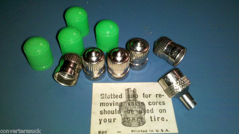 Vintage  brass-nickel valve stem caps  & triumph tr2 core tool
