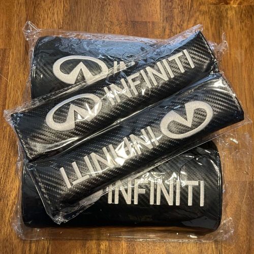 4PC Infiniti Carbon Fiber Seat Belt Covers and Headrest Pillow Set Black White, US $34.98, image 4