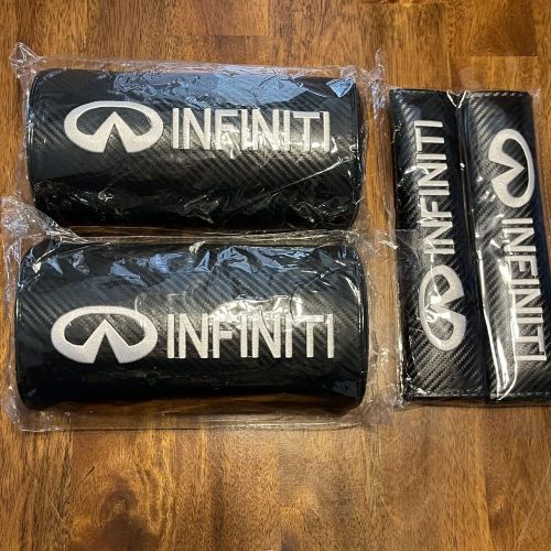 4PC Infiniti Carbon Fiber Seat Belt Covers and Headrest Pillow Set Black White, US $34.98, image 9