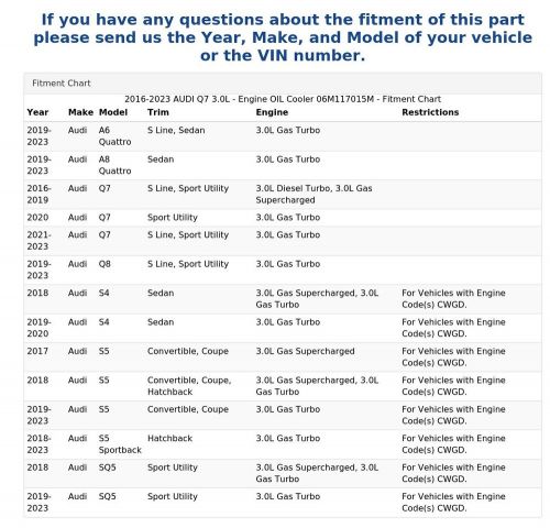 2016-2023 AUDI Q7 3.0L - Engine OIL Cooler 06M117015M, US $66.99, image 4