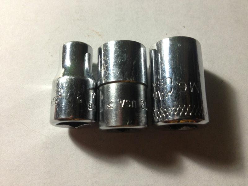 Grab bag 3 snap-on mac tools 1/4" drive sockets metric sae shallow chrome socket