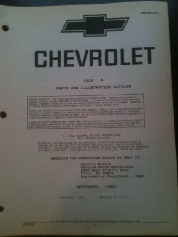 Sell 1993 Chevrolet Camaro Parts and Illustration Manual in Woodinville