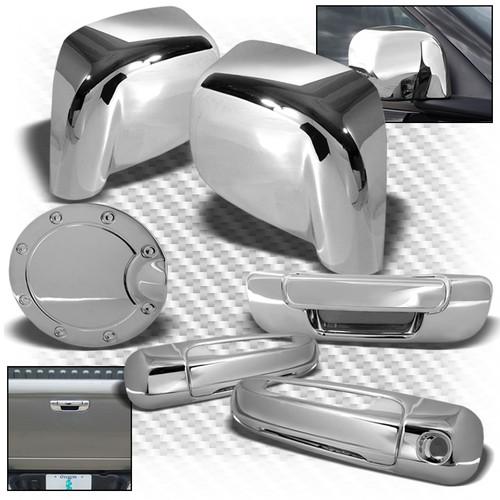 02-08 ram 1500, 03-09 2/3500 2dr chromed door handle + gas tank cover trims set