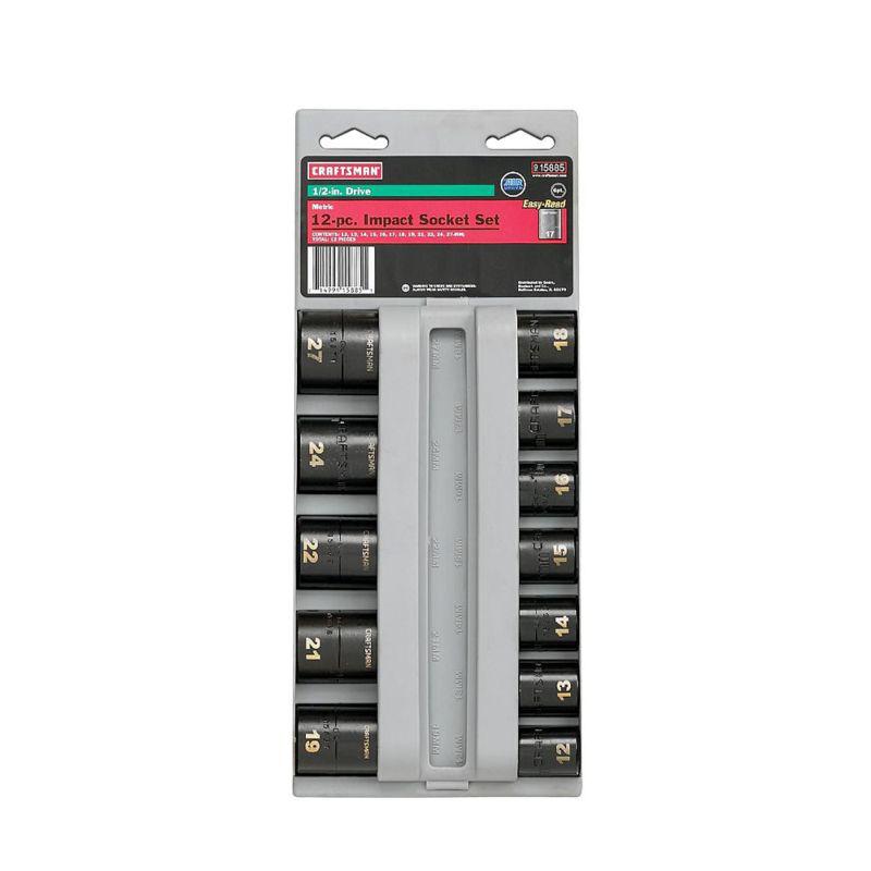 12 pc laser impact socket accessory set, 1/2" drive – metric