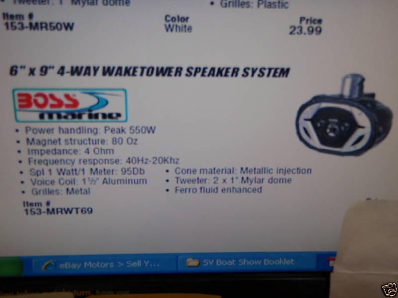 Boss marine waketower speaker 6x9 4-way 153-mrwt69 boat