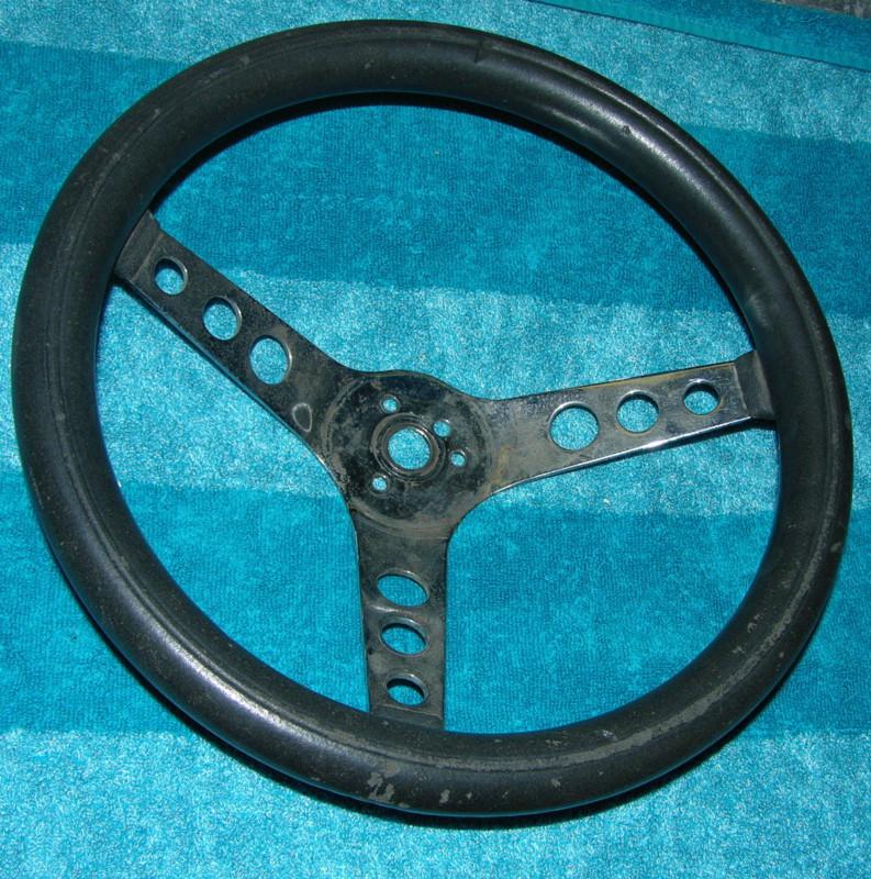 Vintage steering wheel rat rod metal black 3 spoke 3 hole 13 inch