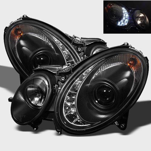 03-06 mercedes benz w211 e-class drl led projector headlights black head lights