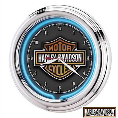Ghh wall clock blue neon chrome housing harley-davidson logo ea