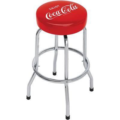 Bar stool metal chrome 14" enjoy coca-cola logo vinyl cushion footrest 30" tall