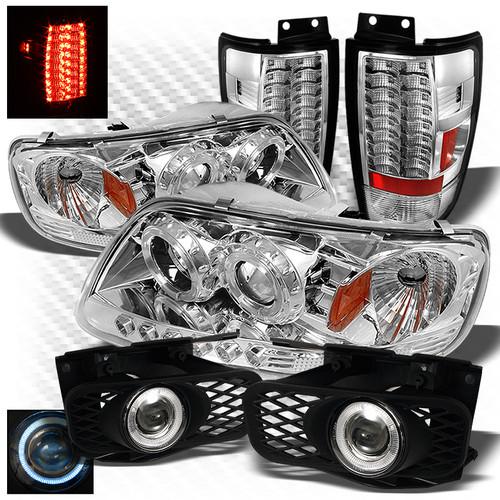 99-02 expedition chrome 1pc headlights + led tail lights + projector fog lights