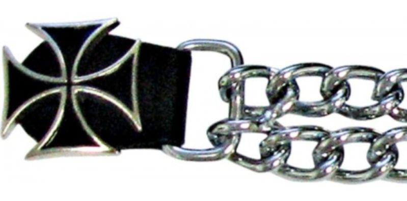 Men's iron cross motorcycle snap vest jacket extender leather double chain new