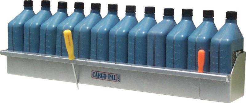Cargopal cp203 white powdercoat oil jug holder rack w tool lip for race trailers