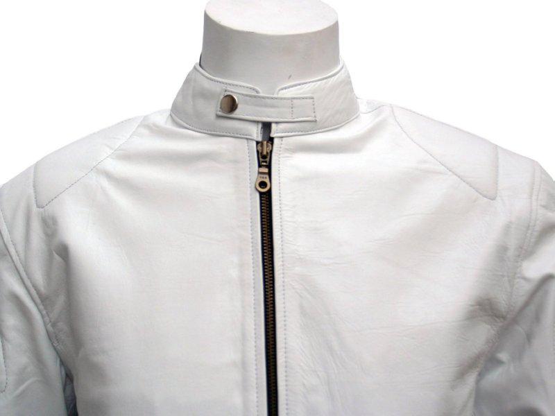 Men elegent white jacket casual rider jacket biker motorcycle leather jacket new